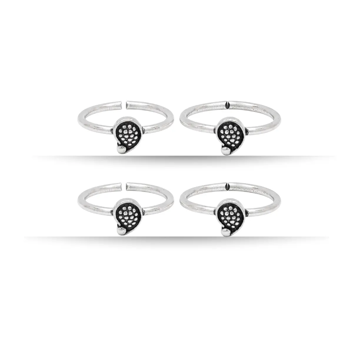 925 Sterling Silver Toe Ring Pair Of 2 Textured Centre Motifs For Women